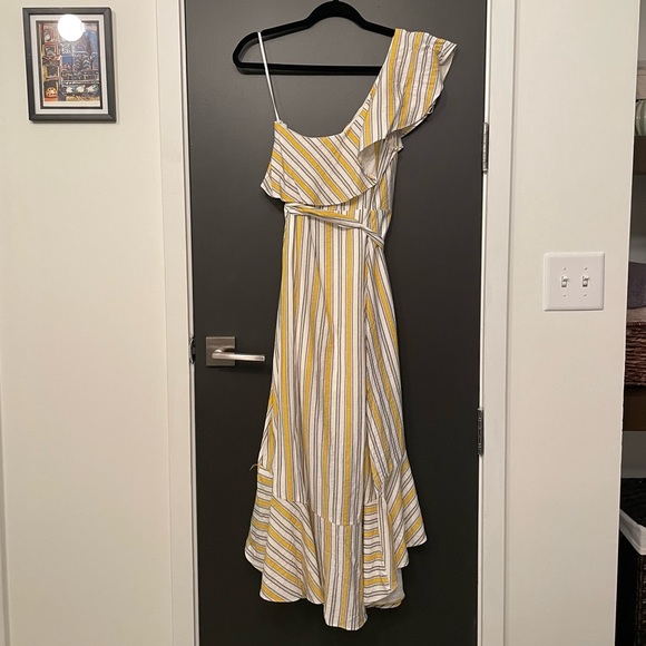 Lulus high tide yellow striped one shoulder midi dress - Picture 6 of 6